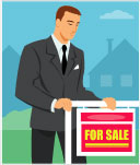 Man standing by a house for sale sign