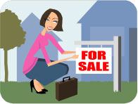 Woman looking at a house that is for sale